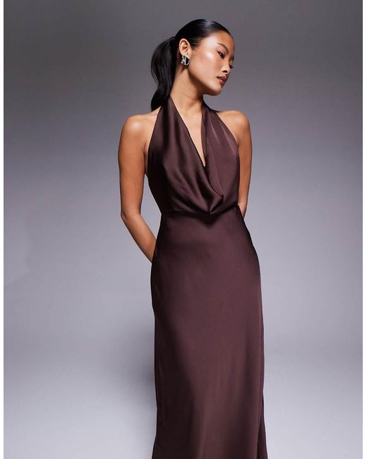 Forever New Purple Petite Satin Cowl Halter Neck Maxi Dress