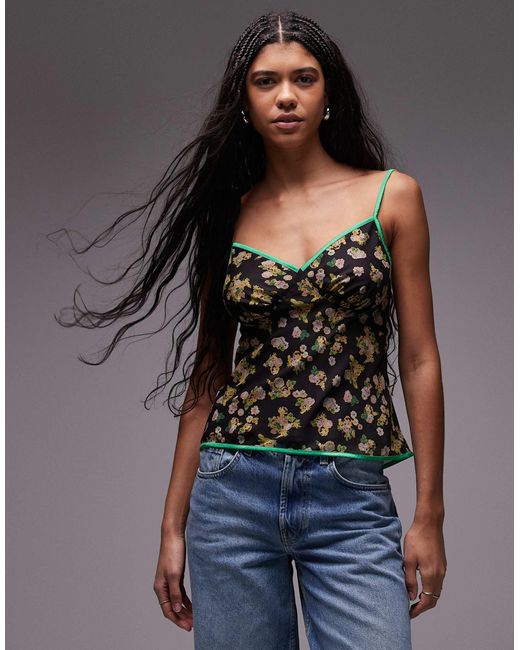 TOPSHOP Blue Contrast Binding Cami