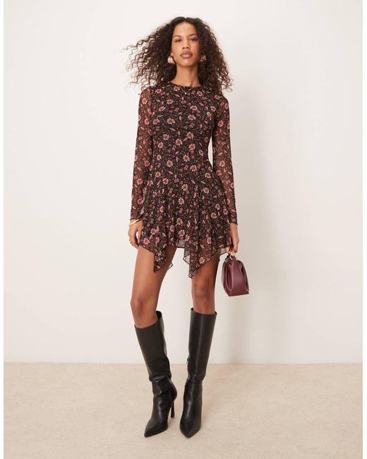 New Look Brown Mesh Long Sleeve Mini Dress