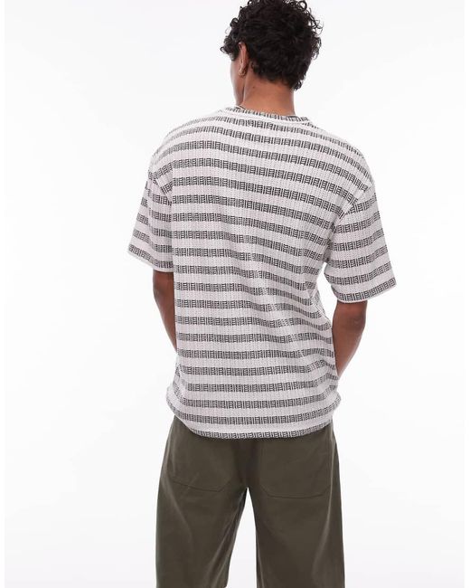 Camiseta A Rayas Caquis Texturizadas Extragrande De -Blanco Topman de hombre de color Gray