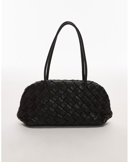 Mango Blue Woven Leather East To West Shoulder Bag