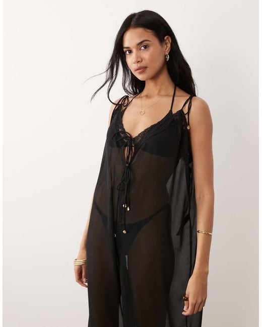Miss Selfridge Black Beach Chiffon Balloon Hem Jumpsuit
