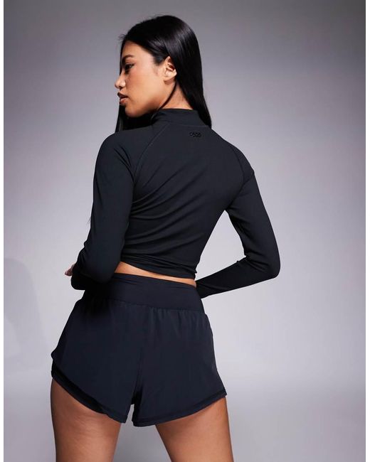 4505 Blue Running 2-in-1 High Waist Jersey Shorts With Phone Pocket