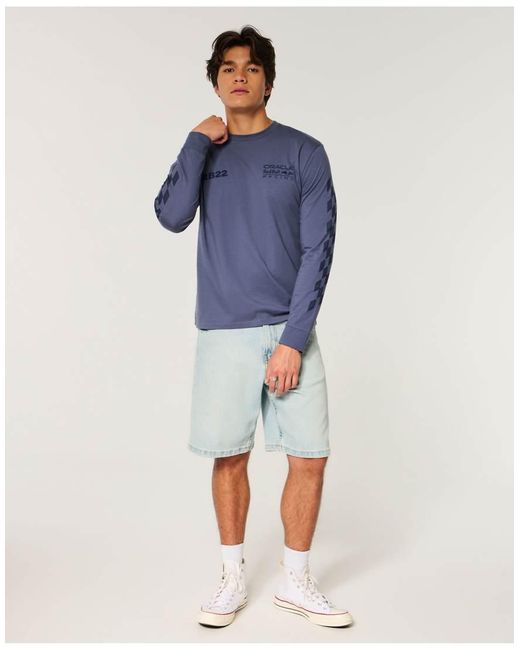 Hollister Blue Long-Sleeve Oracle Bull Racing Tee for men