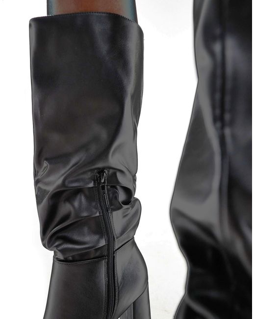 London Rebel Black maggie Slouchy Block Heel Boots