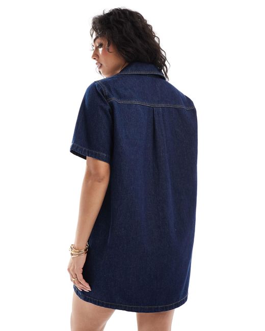 Robe polo courte en jean avec coutures contrastantes - brut ASOS en coloris Blue