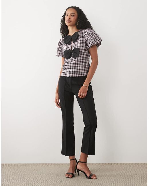 Sister Jane Black Vence Round Neck Puff Sleeve Bow Detail Top