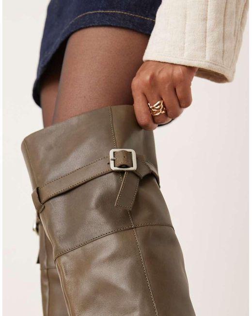 ASOS Blue Kensington Leather Heeled Over The Knee Boots