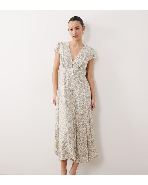 Nobody's Child Petite Natural Avery V-neck Cap Sleeve Floral Print Midi Dress