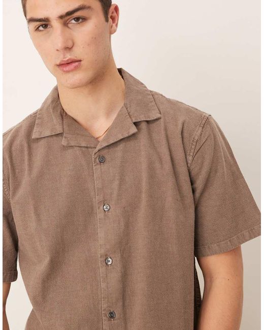 Abercrombie & Fitch Brown Short Sleeve Linen Shirt for men