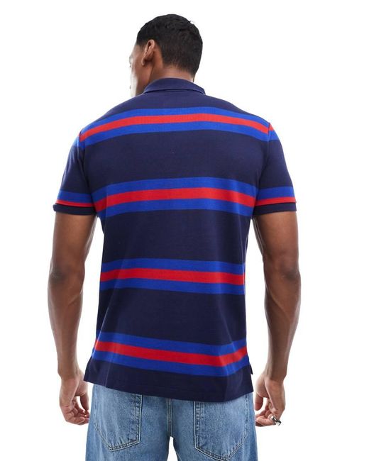 Polo Ralph Lauren Blue Icon Logo Stripe Pique Polo for men