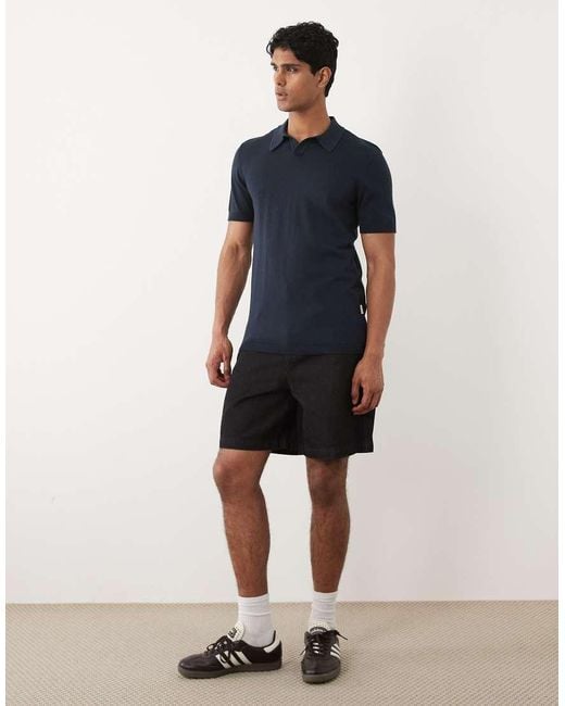 Blend Blue Cotton-mix Knitted Open Collar Regular Fit Polo for men