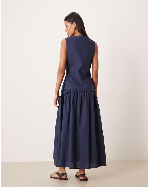 ASOS Blue Slash Neck Asymmetric Waistcoat Maxi Sundress With Dropped Waist