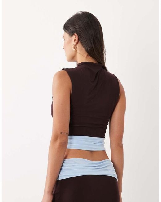 Missy Empire Brown Slinky High Neck Colourblock Drape Waist Detail Top Co-Ord