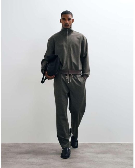 ASOS Gray Relaxed Funnel Neck Cotton Twill Zip Through for men