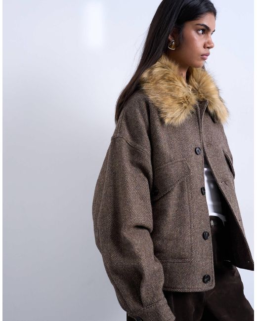 TOPSHOP Brown – twill-bomberjacke
