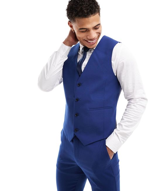 ASOS Blue Slim Suit Waistcoat for men