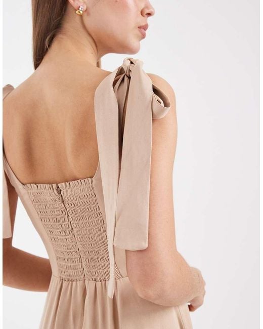 Maids To Measure Natural Bridesmaids Tie Shoulder Maxi Dress