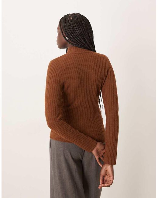 Mango Brown High Neck Light Knit Jumper