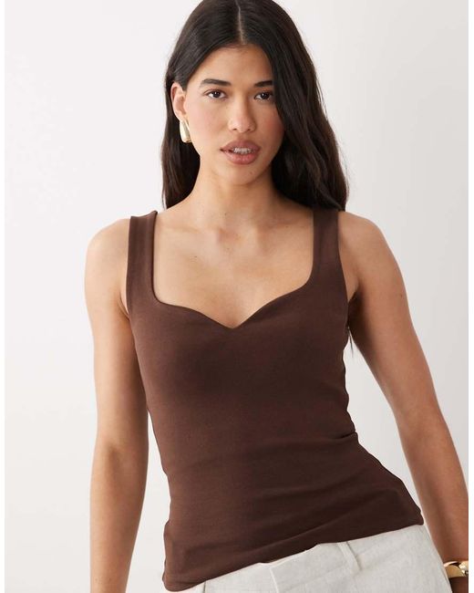 ASOS Brown Compact Cotton Vest With Curved Neckline