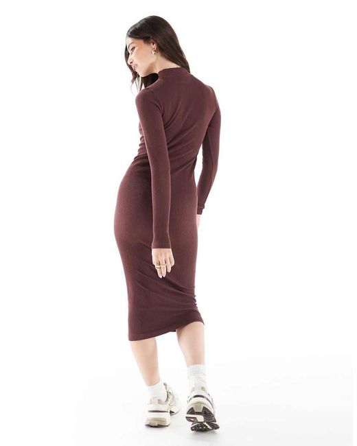 HERA Purple Ribbed Base Long Sleeve Midi Dress