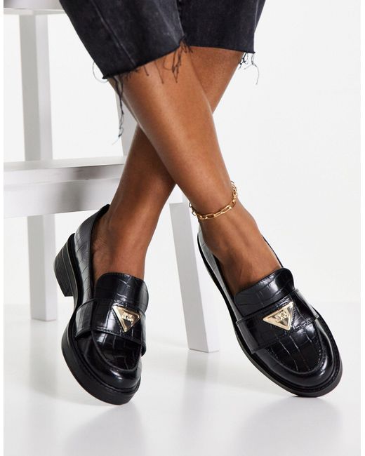 River Island Branded Chunky Croc Loafer Shoes in Black | Lyst