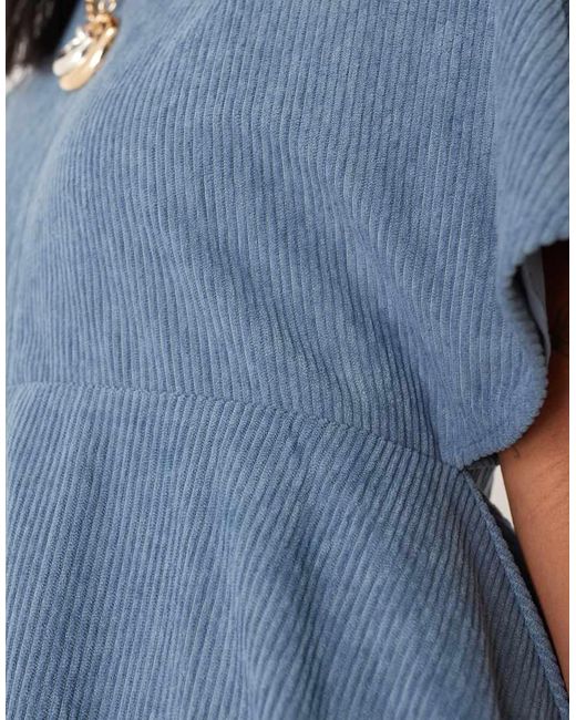 ASOS Blue Asos Design Petite Cord T-shirt Mini Dress With Stitching Detail
