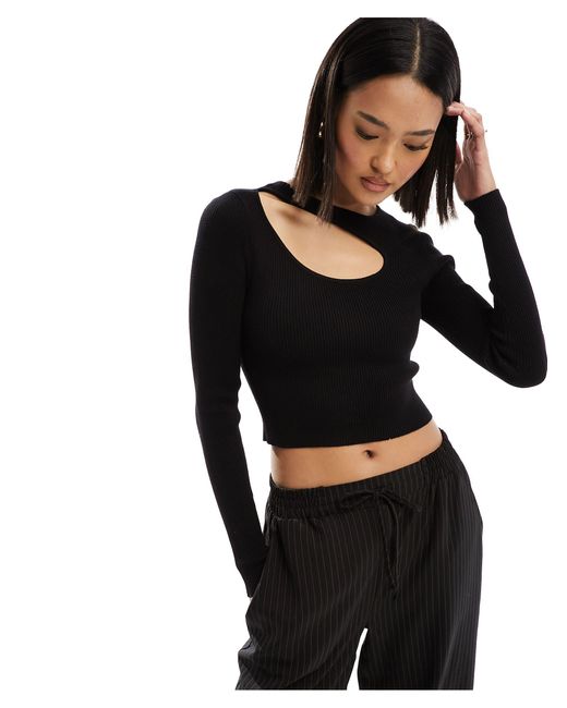 ONLY Black Long Sleeve Knitted Top With Splice Detail