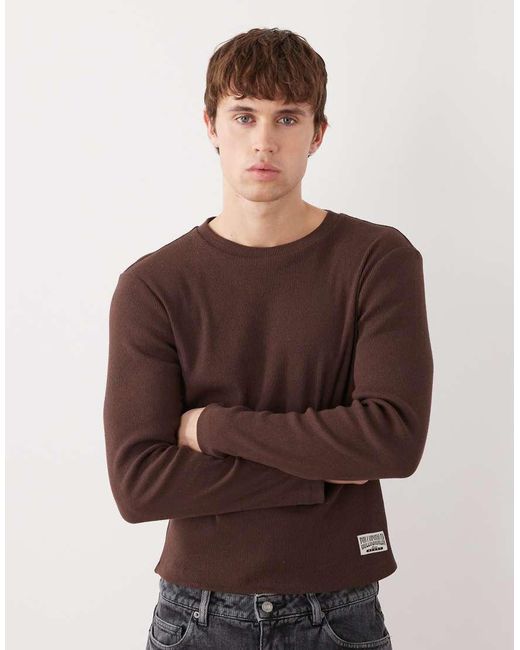 Collusion Brown Long Sleeve Fitted Rib Top for men