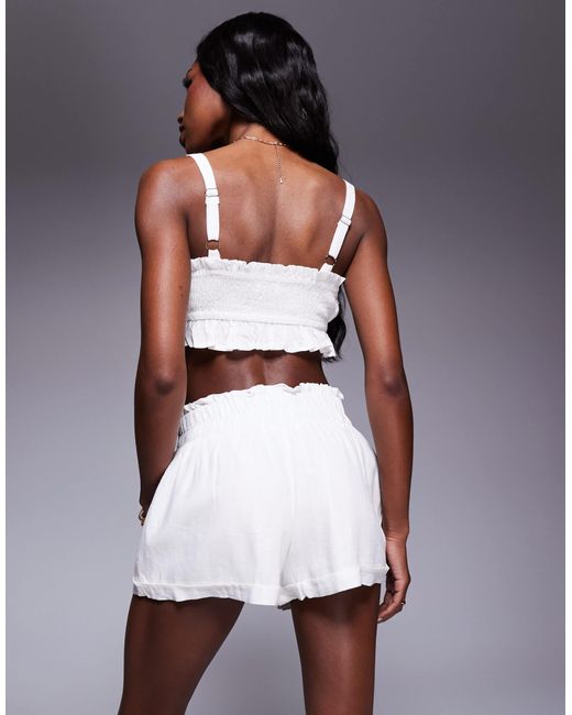 Princess Polly White Ruched Frill Trim Cami Crop Top And Shorts Set