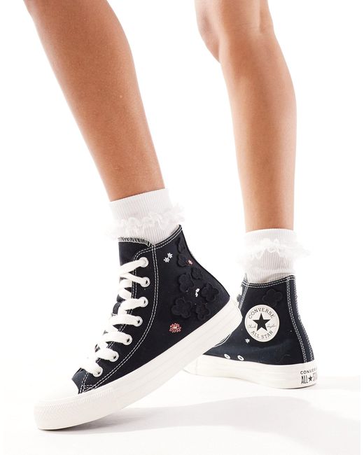 Chuck taylor all star hi - sneakers alte stringate nere con lacci grossi e fiori di Converse in White