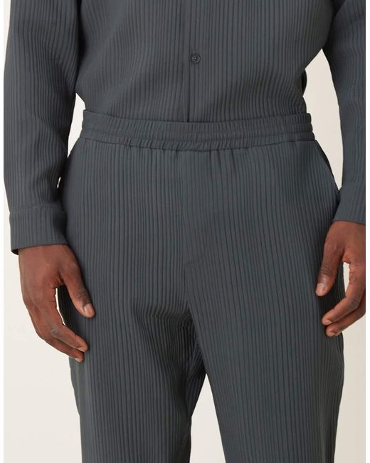 ASOS Gray Co-ord Plisse Tapered Trousers for men