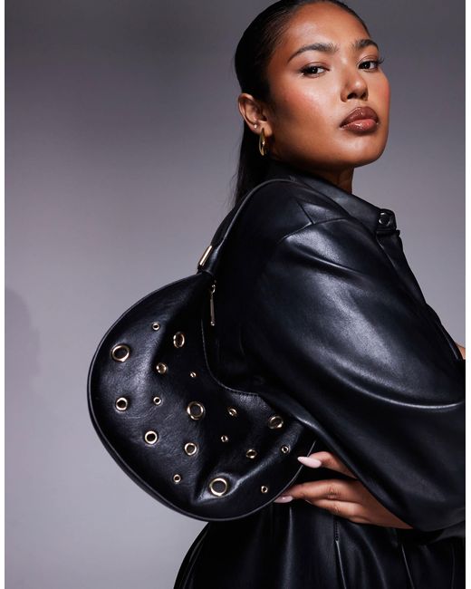 ASOS Black Interchangeable Shoulder And Cookie Clutch Bag With Eyelet Studs