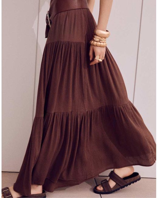 Stradivarius Brown Boho Maxi Skirt