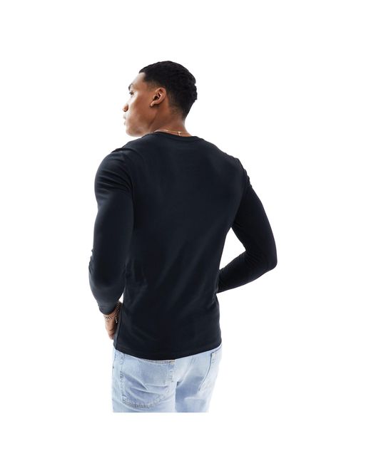 ASOS Blue Muscle Fit Long Sleeve T-shirt With Crew Neck for men