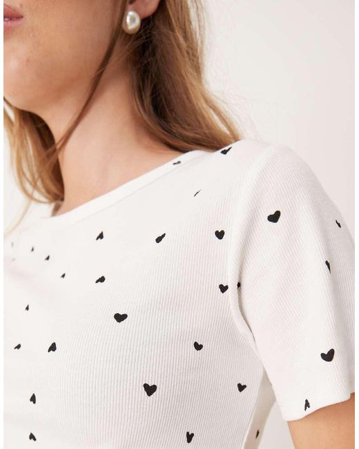 Jdy Gray All Over Heart Print Ribbed T-shirt