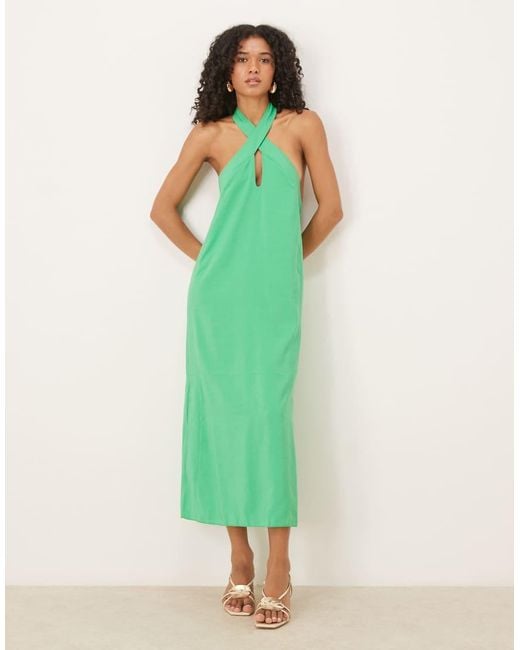 ASOS Rechte Midi-Jurk Met Gekruiste Hals En Zijsplitten in het Green