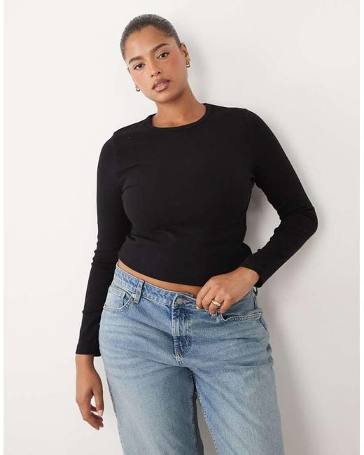 ASOS Black Asos Design Curve Clean Fitted Long Sleeve Top