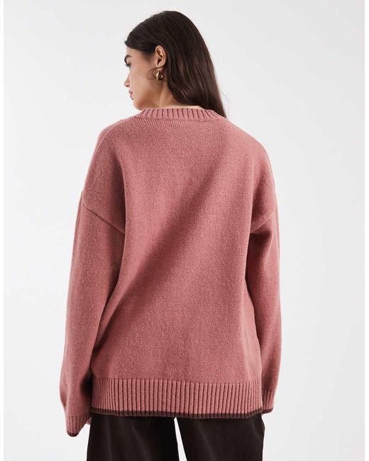 Daisy Street Pink Relaxed Fit Intarsia Knit Jumper
