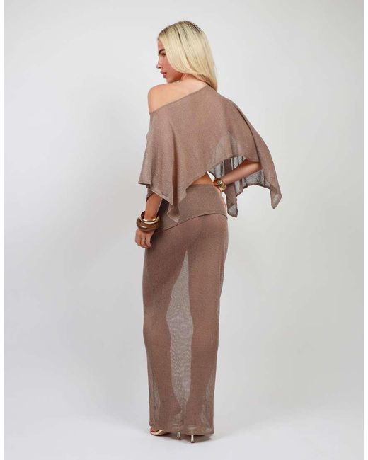 SIMMI Brown Foldover Sheer Knit Maxi Skirt