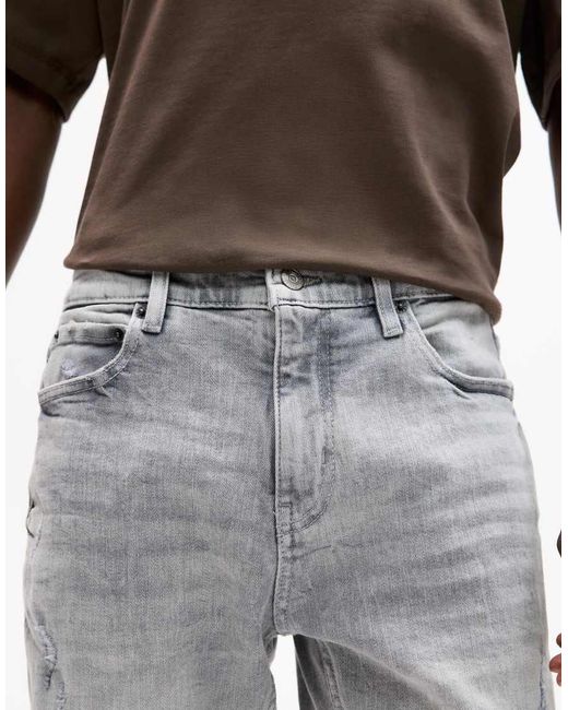 Pull&Bear Gray Ripped Skinny Jeans for men