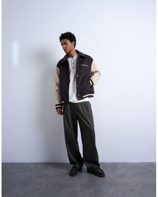Topman Blue Embroidered Varsity Jacket for men