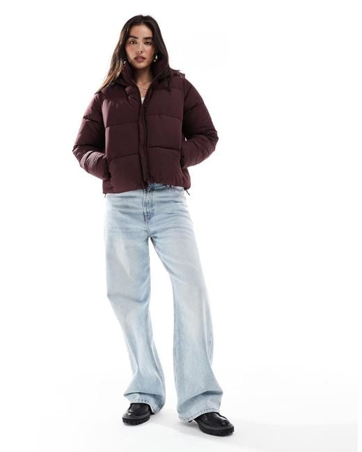 New Look Purple Cropped Hooded Puffer Coat