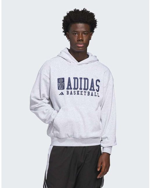 Adidas Originals White Basketball Graphic Hoodie for men