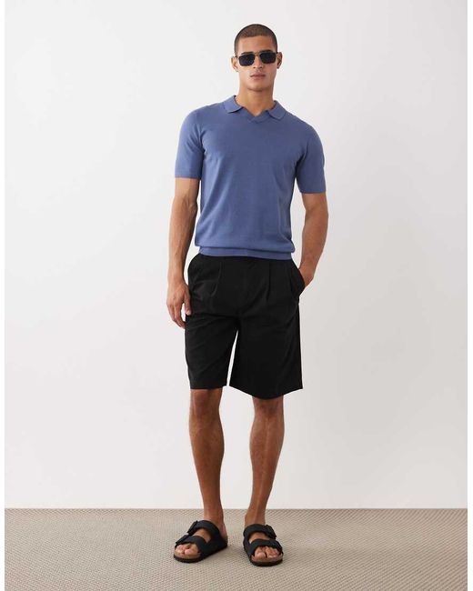 Threadbare Blue Knit Short Sleeve Polo Shirt for men