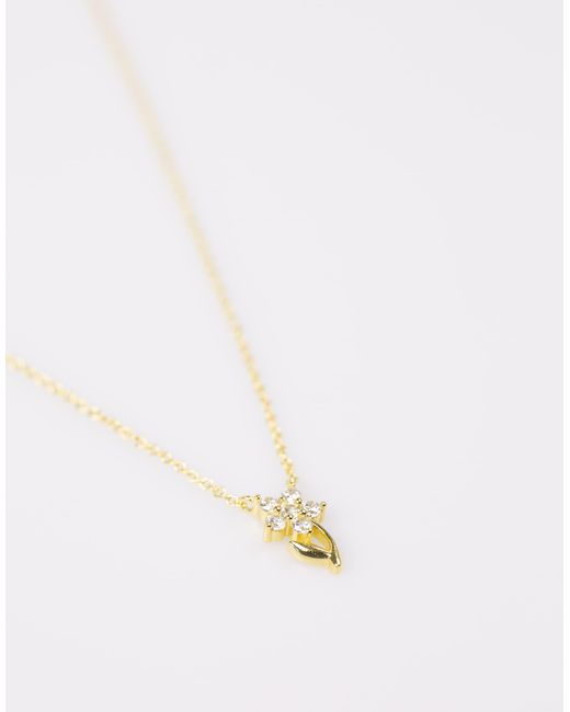Collier avec pendentif tige fleur en argent massif plaqué or Lovisa en coloris White