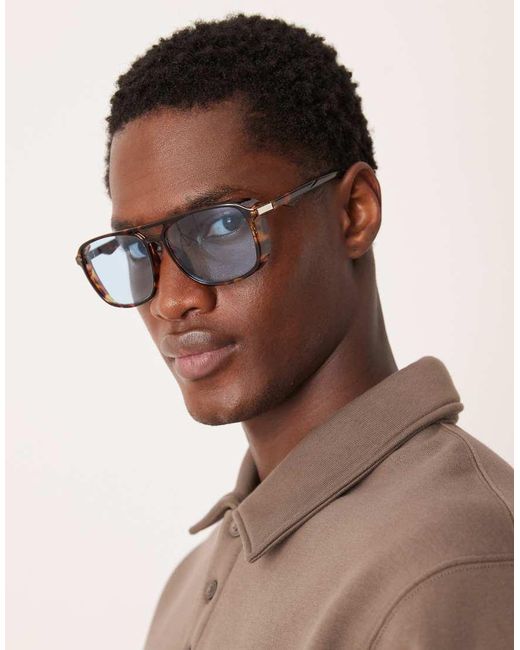 ASOS Brown Curved Aviator Sunglasses for men