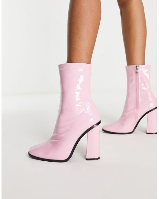 Raid Pink Saylor Block Heel Sock Boot