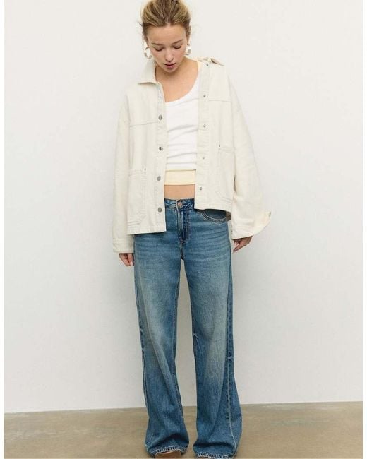 Stradivarius Blue Jacket With Patch Pockets