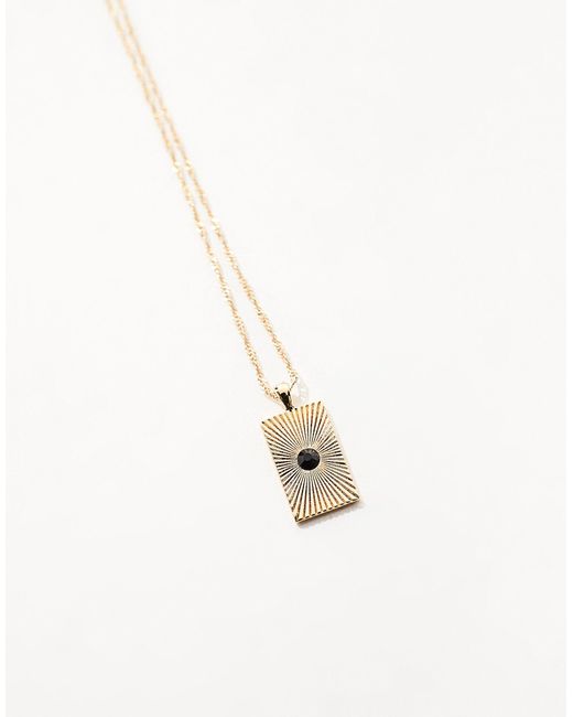 ASOS Black Asos Design Curve 14k Plated Necklace With Square Textured Pendant